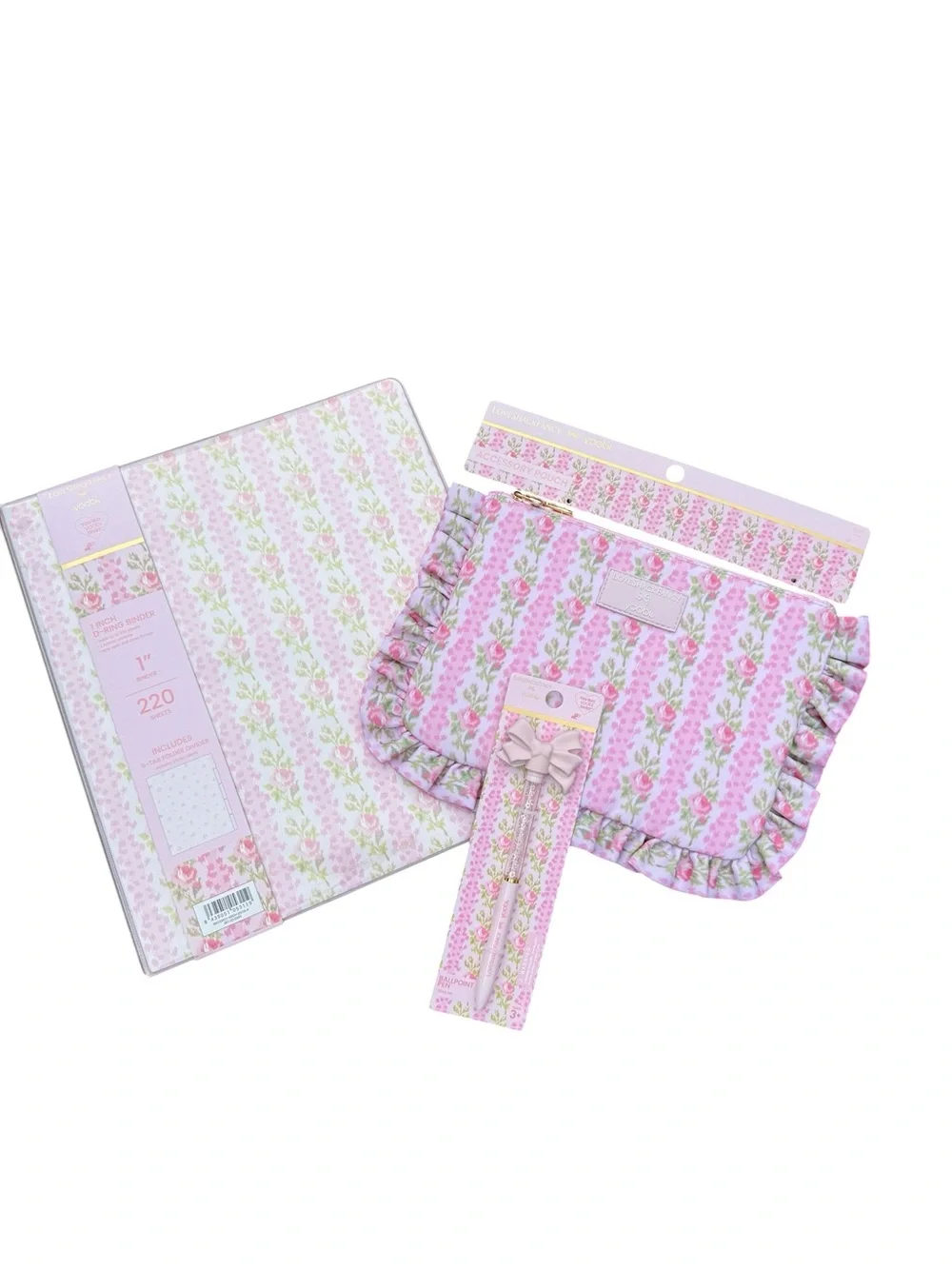 Loveshackfancy Pink binder pen and ruffle pouch set